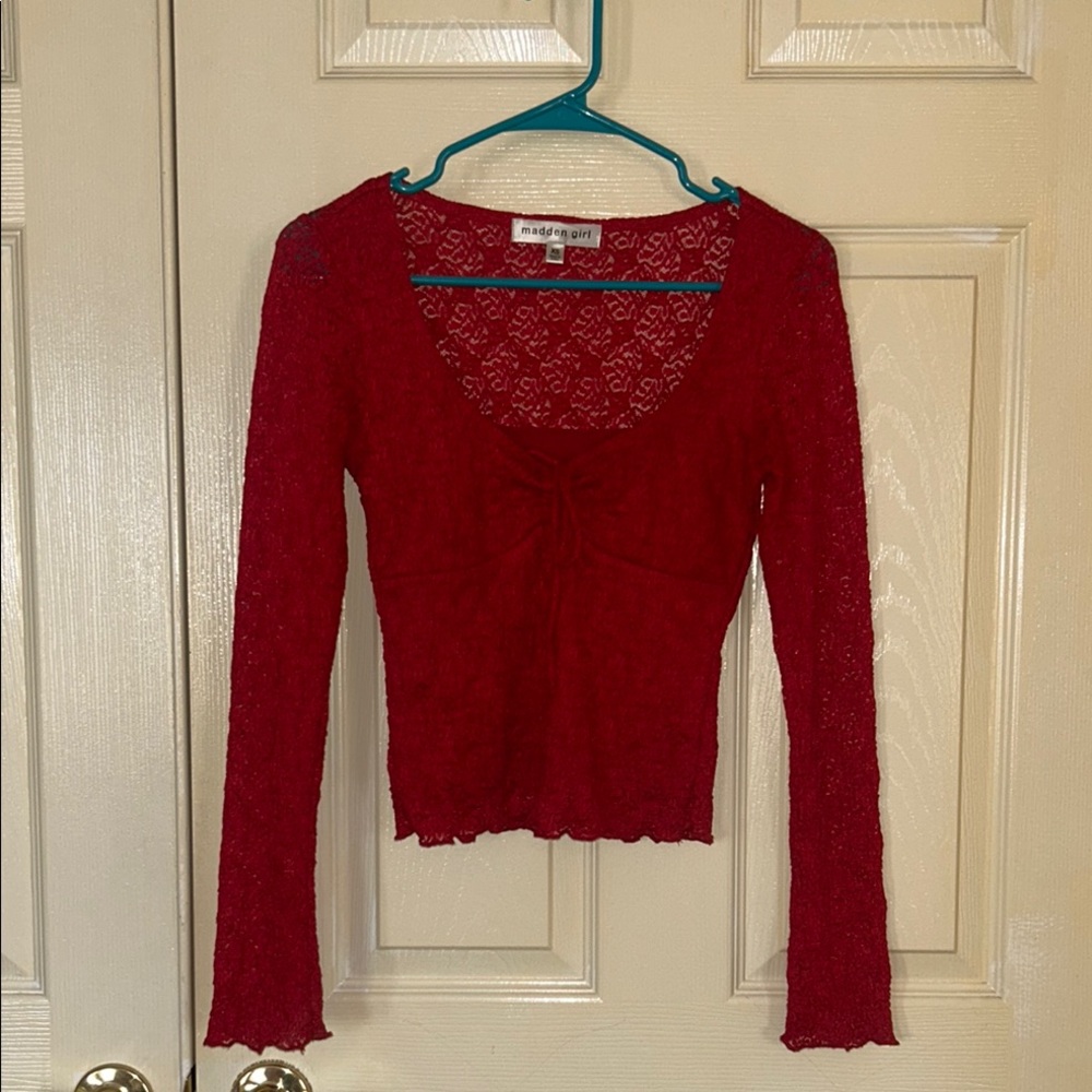 Red Lace Long Sleeve Top